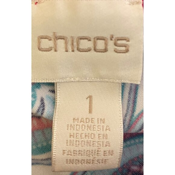 Chicos Size 1 Women's Skirt Scarf Print Pull On Maxi Long Boho Pink Aqua MEDIUM - Picture 3 of 3